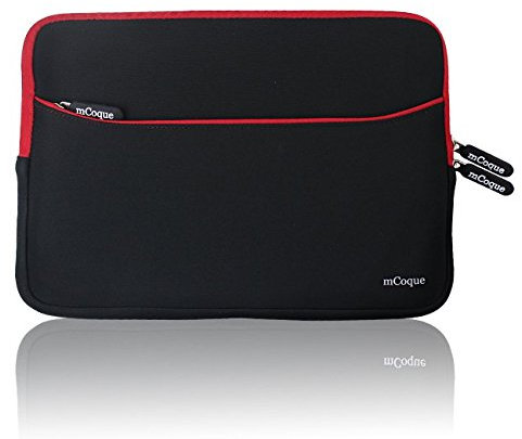 mCoque Double Couleur Néoprène Sacoche/Étui/Housse avec Une Poche de Accessoire pour 11-12 Pouce Ordinateur Portable (Noir avec Bordure Rouge)