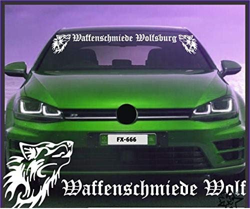 myrockshirt Waffenschmiede Wolfsburg Wolfskopf Aufkleber Autoaufkleber Auto Tuning Sticker Aufkleber mit Montage Set inkl. Estrellina-Montage-Rakel® & „Estrellina-Glücksaufkleber®“