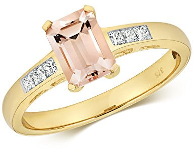 9 Karat (375) Gold Damen - Diamant Ring Prinzessschliff 0.12 Karat mit Morganit WJS11055