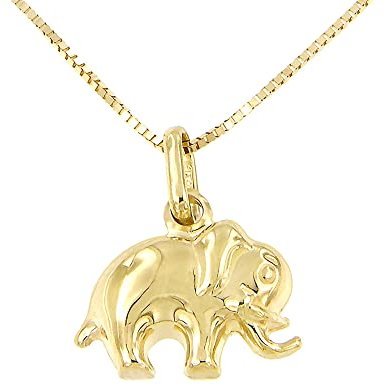 Lucchetta Elefant Glücksbringer, Kette mit elefanten Anhänger, Feine Goldkette Damen Echtgold - 45cm - Schmuck hergestellt in Italien