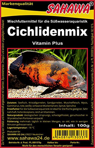 SAHAWA® Frostfutter 10 x 100g Blister + 1 Blister Daphnien gratis, Cichliden-Mix, Barschfutter, verpackt mit Trockeneis -78°C, Aquarium, Aquaristik, Fischfutter, Frostfutter