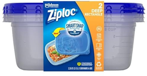 Ziploc Large Rectangle One Press Food Storage Container, 2 count per pack - 6 per case.