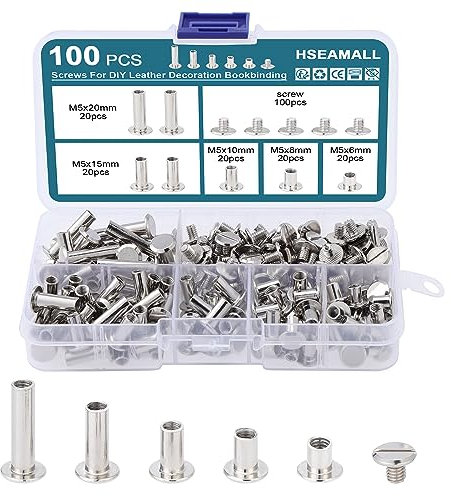 HSeaMall 100 Set Binding Schrauben 5 Größen Beiträge Nagel Rivet Button Solid Belt Tack Schraube Verschluss Leder Reparatur Schrauben