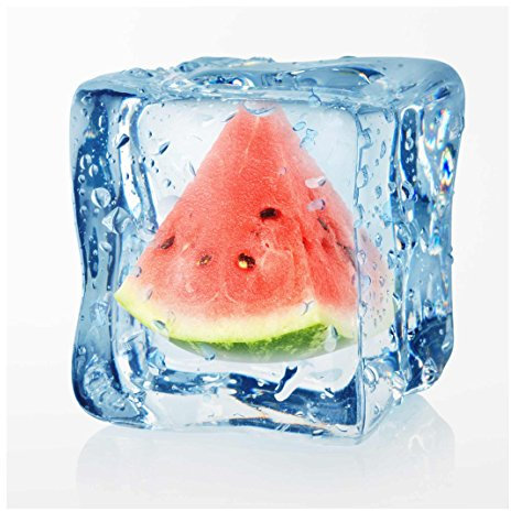 Glasbild Wandbild Glas Kunstdruck Melone im Eiswürfel 30 cm x 30 cm