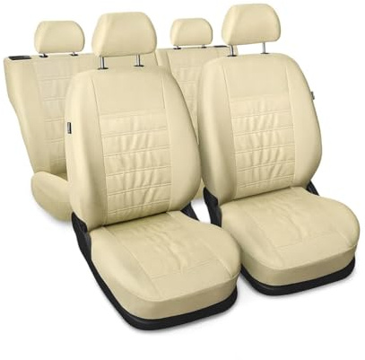 Saferide Autositzbezüge universal Auto Sitzbezüge kompatibel mit Dacia Sandero Kunstleder und Polyester Autoschonbezüge Beige Sitzauflage Vorne und Hinten