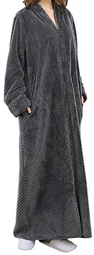 GODGETS Vestaglia da Donna in Morbido Pile Cerniera Lampo Frontale Grigio L