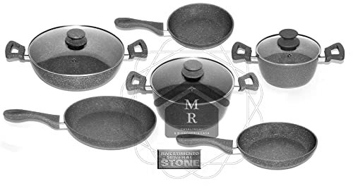 MRcasalinghi Batteria PENTOLE Cuore di Pietra Antiaderente AntiGraffio INDUZIONE 9 Pezzi