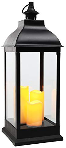 XXL Laterne mit 3 LED Kerzen - Deko Laterne 70 cm mit Flackerlicht - schwarz/Batterie betrieben