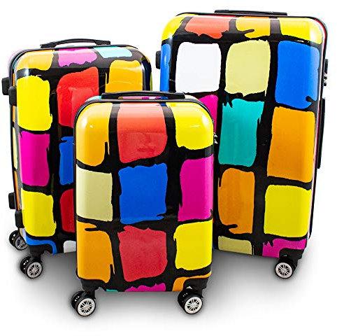 BERWIN® Design Koffer Reisekoffer Trolley Hartschalenkoffer Polycarbonat mit 4 Rollen als Set und Einzeln (Patch, 3er Set (M/L/XL))