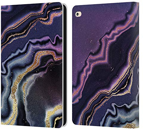 Head Case Designs Offizielle Monika Strigel Purpurrot 4 Traum Wellen Marmor Leder-Wallet-Hülle Kompatibel mit Apple iPad Air 2 (2014)