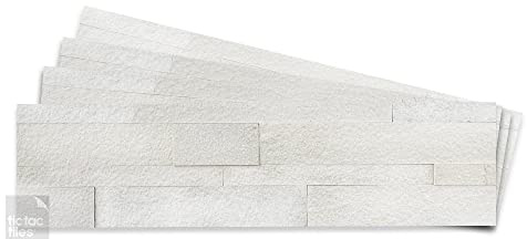 Tic Tac Tiles 4-Sheets Peel and Stick Self Adhesive Stick On Kitchen Backsplash Bathroom 3D Stone Tiles (Natural White)
