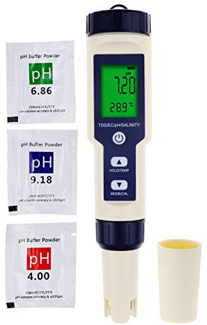 DANOPLUS 5 in 1 Digitale pH Meter con TDS/EC/Salinità/Temperatura Misurazione Impermeabile Altamente Accurato Multiparametro Tester