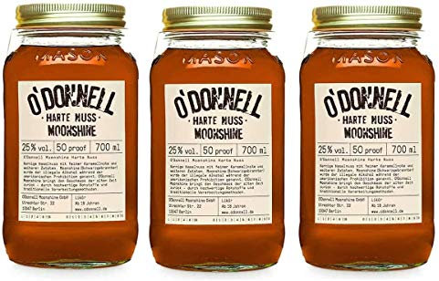 3 Gläser O'Donnell Moonshine “Harte Nuss” Likör (700 ml) I Made in Germany I Natürliche Zutaten I Premium Haselnuss Schnaps nach Amerikanischer Tradition I 25% Vol.