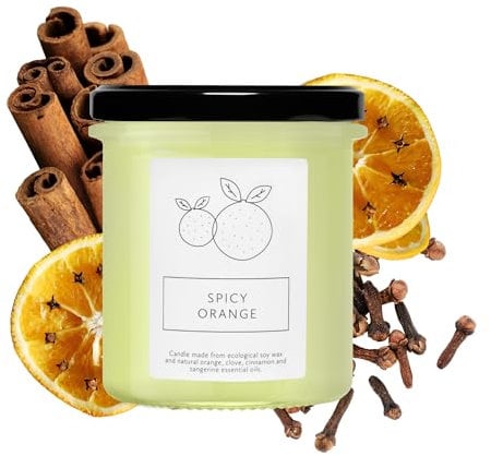 Hagi Spicy Orange Sojakerze | Duftkerze | Entspannender und Wohltuender Duft | Duftkerzen im Glas | Brenndauer ca. 75 h | Vegan | Ökologisches Sojawachs