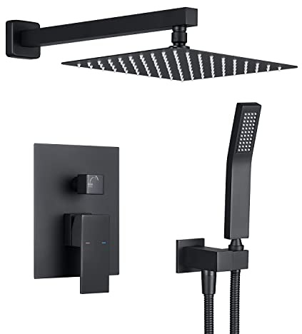 Artiqua Duschsystem 10 Zoll Regendusche Combo Set Schwarz Wandhalterung Wasserhahn Badezimmer Armaturen mit Regenduschkopf und Handbrause