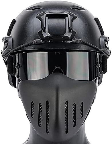 Fast BJ Base Jump Militärhelm mit taktischem Metallnetz, atmungsaktiv, schützende Halbmaske und Tricolor-Schutzbrillen-Vollschutz-Set