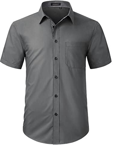 HISDERN Chemise à Manches Courtes pour Homme Grise décontractée d'été Chemise Classique à Coupe régulière avec Poches, Gris,XL