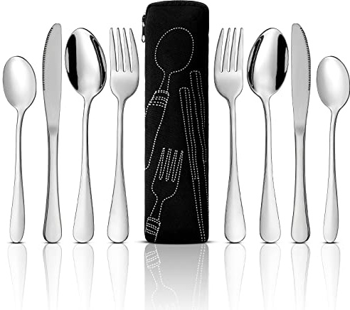 Minatee 9 Pcs Portion Control Bariatric Utensils Weight Loss Silverware | Eating Management Set, Steel Spoons Forks Knives, Serving Tools, Management Flatware, Storage Bag Included
