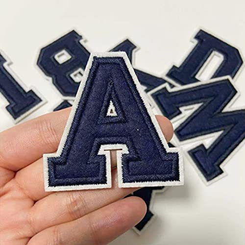 VIXDA 1PC Navy Blue Letters Iron On Patch Applique Diy Alphabet Embroidered Patches For Clothing Bags Sewing Name Badge Patch Accessories
