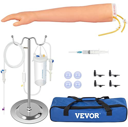 VEVOR Phlebotomie-Kit, IV Übungsarm 12 Stk. Phlebotomie-Arm-Praxis-Kit 40-70 cm Standhöhe, Trainingsarm für Intravenöse Injektion Inkl. IV-Ständer, Blutlanzette, Schlauch-/Venenanschluss, Aderpresse