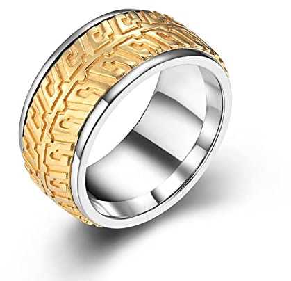 Skcess Ring Herren Gold, Ringe Männer Edelstahl Autoreifen Ringe Herren Geschenke für Männer Größe 60 (19.1)