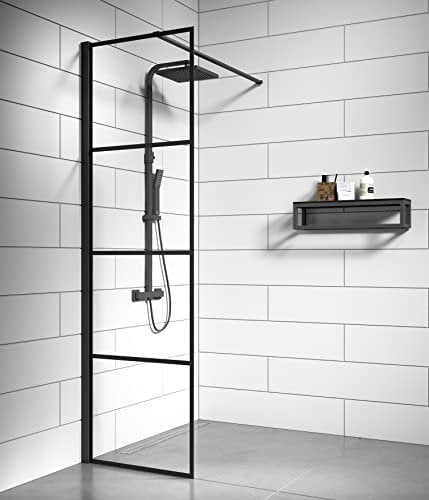 Badplaats B.V. Paroi de Douche Essos - 50 x 200 cm - Noir - 8 mm - Verre de sécurité