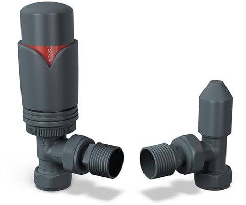 UK Radiators Anthracite Thermostatic Radiator Valve and Angled Lockshield Valve - Anthracite Matt Finish - Classy and Modern Design 1/2 x 15mm Angled Radiator Valve
