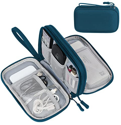 FYY Travel Cable Organiser Bag, Double-Layer Electronics Accessories Organiser Bag, Travel Essentials Universal Carry Travel Bag for Cables, Power Bank, USB Drive, Charger, Hard Disk M-Dark Green