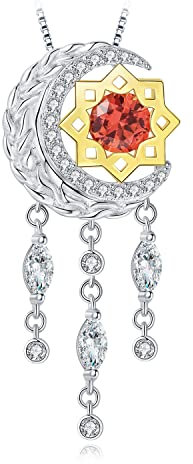 JewelryPalace Traumfänger Weizen Mond Sternen 2.9ct Erstellt Orange Saphir Kette Anhänger, Gelb Stein Schmuck Set, Halsketten Damen Silber 925 Collier Damen, Schmuck Mädchen Geschenk für Frauen 45CM