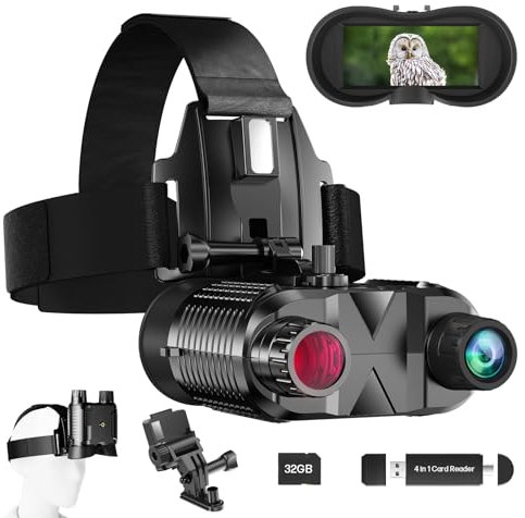 AILNJUC Occhiali per visione notturna da montare sulla testa, ricaricabili, a mani libere, binocolo digitale a infrarossi per adulti, zoom digitale 8x, compatibili con casco Fast MICH, caccia tattica