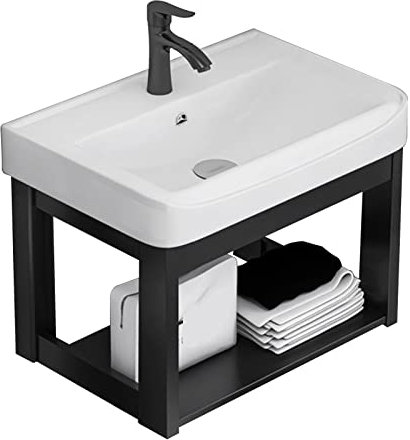 Lavabo suspendido,fregadero de lavandería,fregadero de cerámica,Fregadero independiente de cerámica con estantes de trabajo y almacenamiento Uso en exteriores, interiores, garaje, baño. ( Size : 51*36