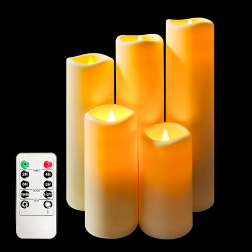 candlesee LED Flammenlos Kerzens of 5 Stück, Wasserdichte batteriebetriebene flackernde Kerze den Außenbereich mit Timer-Fernbedienung für Balkone, Außenlaternen, Innenbereich, Hochzeitsdekorationen