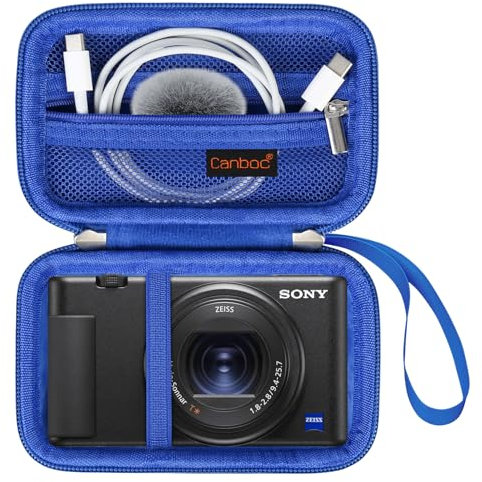 Canboc Tragetasche für Sony ZV-1/ZV-1F/ZV-1 II Digitalkamera für Inhaltsersteller, Sony ZV1 Vlogging Kameratasche, Reißverschluss Mesh Tasche passt USB Kabel, Batterien, blau