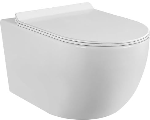 WC colgante blanco sin bridas con fijaciones invisibles + tapa ultra fina y desmontable + freno de caída (blanco)