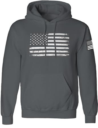 Vintage Amerikanische Flagge Hoodie Pullover Fleece für Herren - Distressed USA Flagge Sweatshirt Anthrazit, Dunkelgrau, Medium