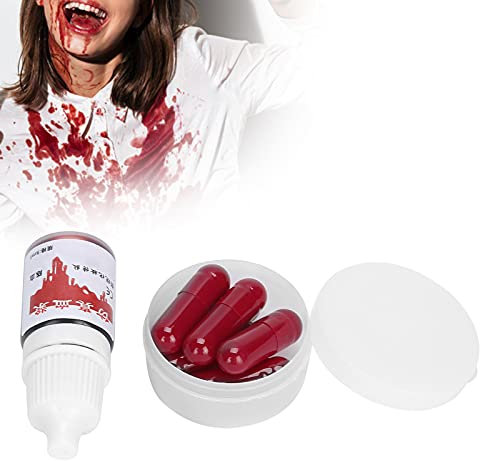 Faux Sang Capsules 6 Pcs Gélatine Capsules de Sang Artificielle Faux avec Faux Sang en Poudre Halloween Maquillage Sang Costume Cosplay Prop Party Trick Supplies