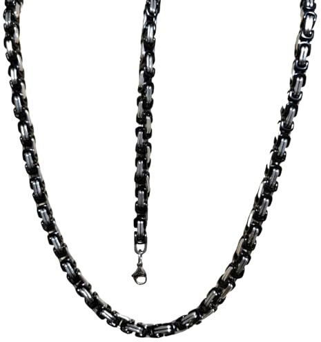 ayados Königskette Set Edelstahl 60cm 4,5mm bis 8mm Halskette + Armband Königs Kette (4,5mm Königsketten Set, Schwarz/Silber)