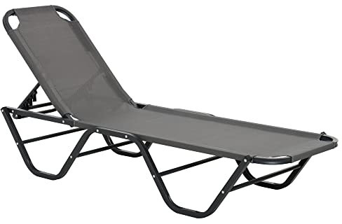 Outsunny Lettino Prendisole in Alluminio, Sdraio da Giardino con Schienale Reclinabile a 5 Livelli, 163x58.5x91cm, Grigio
