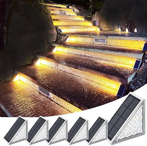 Talwei Solarlampen für außen, 6 Stück Solar Treppe Lampe, solar treppenbeleuchtung Treppenlicht,Super hell für Hinterhof Patio Rasen Stufen Einfahrten, Auto an/aus (Warmweiß Stück*6)