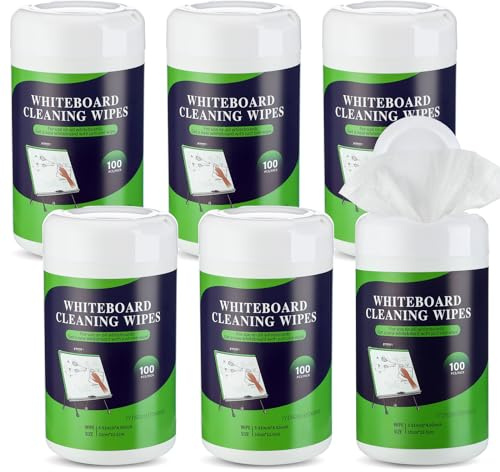 Threlaco 6 Pack Dry Erase Wipes 600 pcs Whiteboard Cleaning Wipes Wet Whiteboard Cleaner Classroom Teacher Supplies, 100 pcs Per Canister