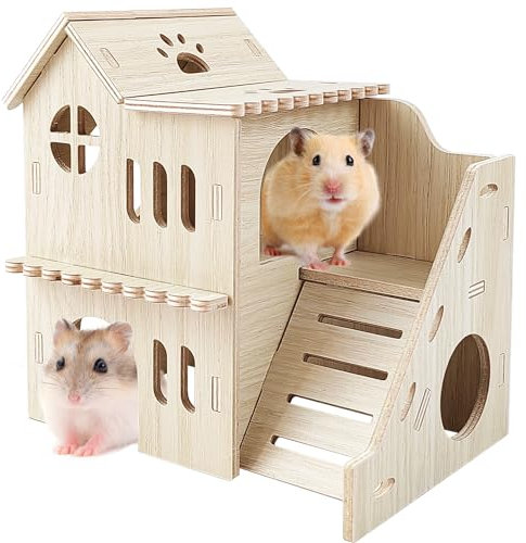 Highland Farms Select Maison pour hamster, petite maison avec toboggan, cabane à deux étages, château de cochon d'Inde, accessoires de cage pour hamster, décoration d'habitat pour petit hamster