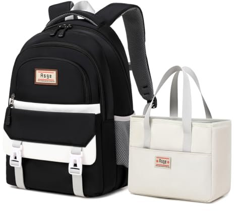 Asge Sacs à dos pour enfants pour filles, sacs d'école pour adolescents et garçons avec compartiment pour ordinateur portable – Design ergonomique, noir, Medium