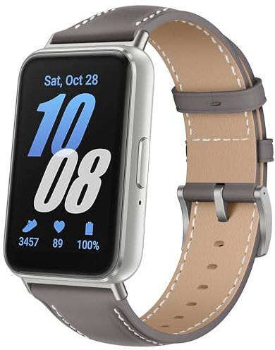 KoGiio Cuir Bracelet Compatible avec Samsung Galaxy Fit 3, Hommes et Femmes de Cuir Bracelet de Remplacement Compatible avec Samsung Galaxy Fit 3 - Gris