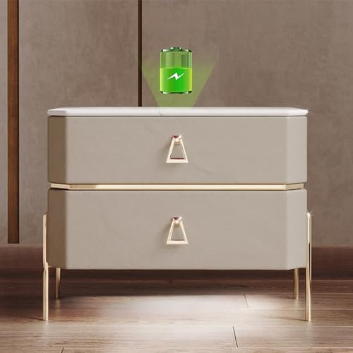 Bedside Table with Charging Station Large Led Nightstand Tall Modern End Side Table with 2 Drawers Wooden End Side Table for Bedroom Dorm and Living Room (Color : B)