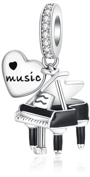 Alstiva Klavier Charm-Anhänger 925 Sterling Silber 5A Zirkonia Charm Anhänger für Armband Charm Bead Pendant für Europäische Armbänder Halsketten Schmuck Geschenk für Damen Frauen