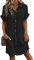 ZIFENGBI Buttoned Short Sleeve Shirt Dress With Pocket For Women,Shift Dress for Women 2024 Tunic Shirt Mini Dress Short Sleeve Cotton Linen Dress Button Sundress (Black,M)