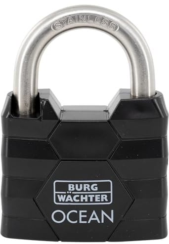 BURG-WÄCHTER Ocean 490 Ni 50 SB - Candado con 2 llaves (8 mm de grosor, resistente al agua, cuerpo de latón macizo, doble bloqueo), color negro
