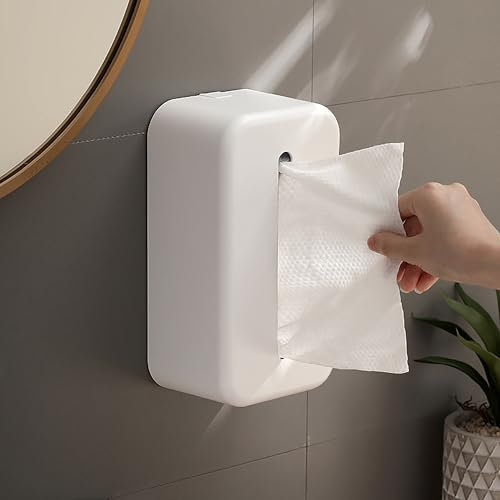 NICEME Porta Fazzoletti, Porta Kleenex, Scatola di Fazzoletti da Parete, Nessuna Perforazione Richiesta, Adatta per Bagno, Cucina, Tavolo, A x L x P: 9,2 x 24,2 x 13,5 cm, Bianco