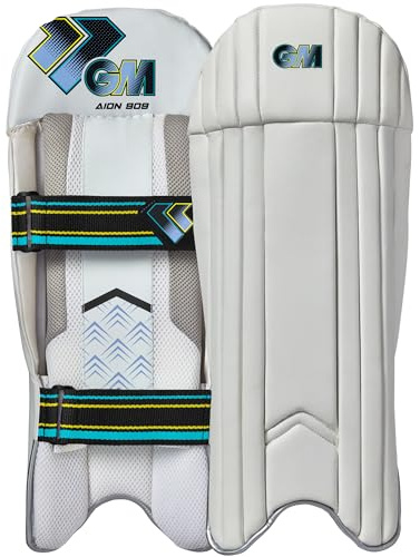 Gunn & Moore GM Cricket Wicket Keeper Keeping Pads | Aion 909 | PU Facing with High Density Foam & Cane Face Filling | Mesh Instep | Adult | Approx 1.065 kg per Pair | 1 Pair | White with GM Logo