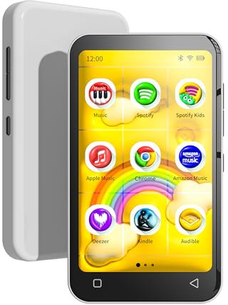 TIMMKOO 80GB Kids MP3 Player with Bluetooth and WiFi, Parental Controls, Pre-Installed Spotify, Spotify Kids, Audible, 4 Touch Screen MP4 Music Player Up to 1TB (White)